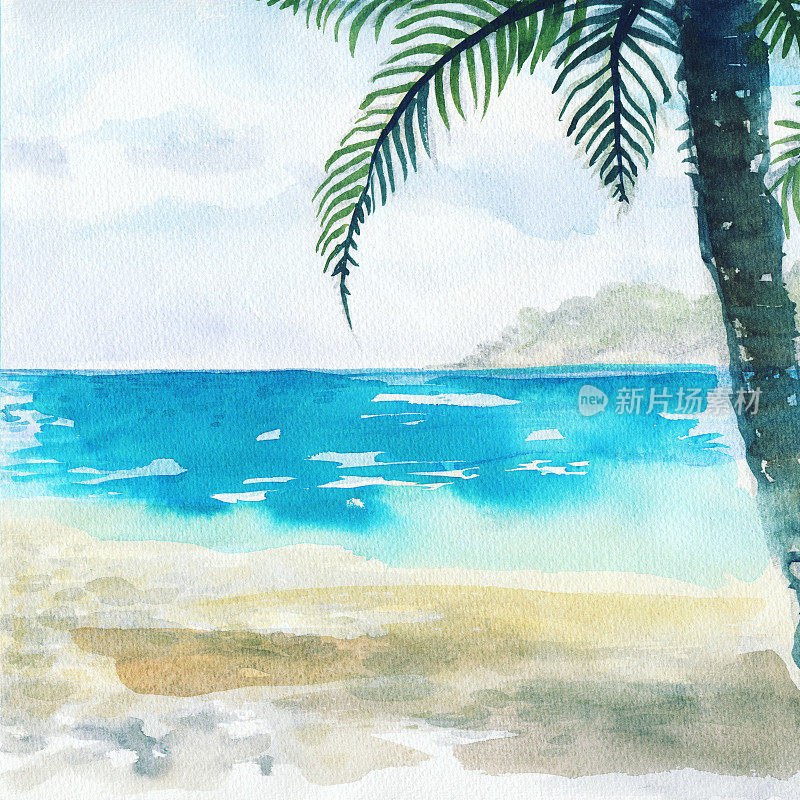 Ocean watercolor hand painting illustration